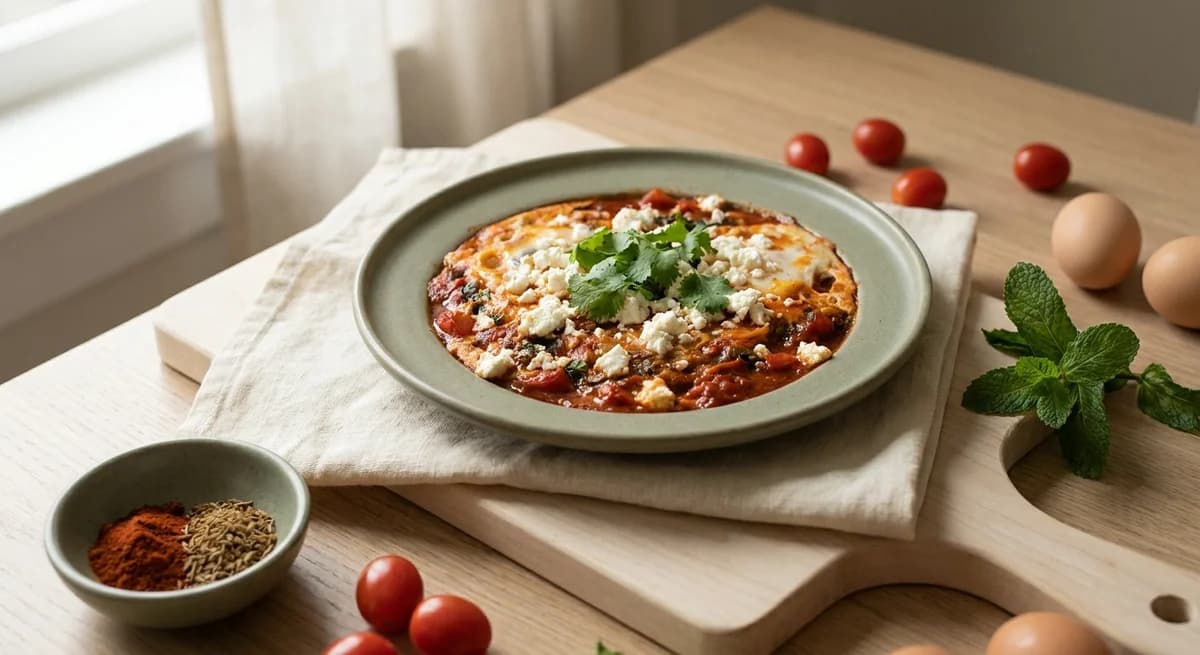 Smoky Spicy Shakshuka with Feta Cheese Recipe