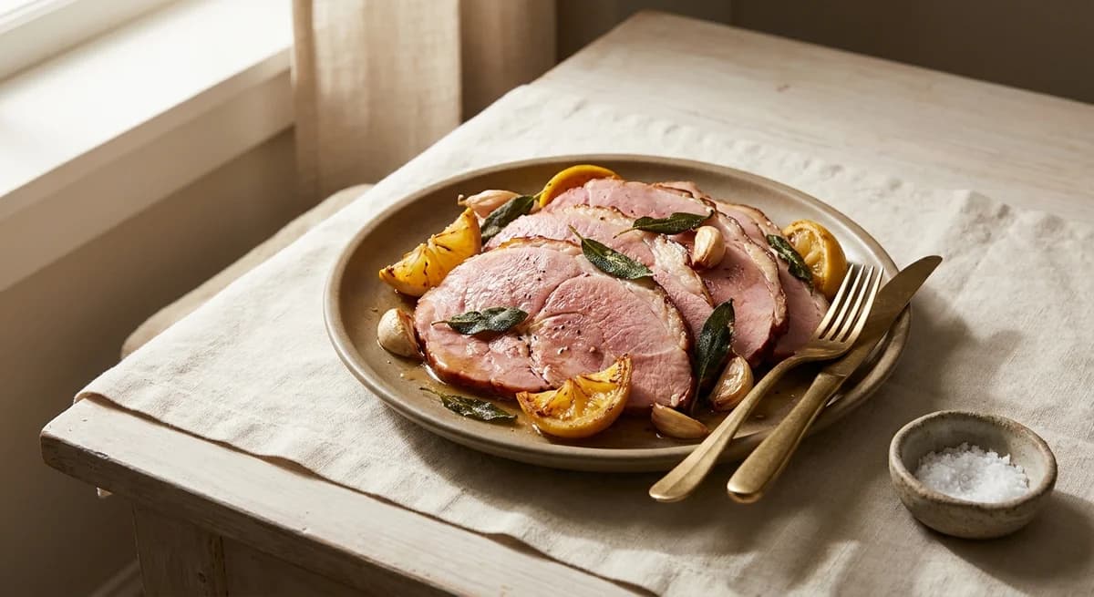 Tender Slow-Roasted Ham with Lemon, Garlic and Sage